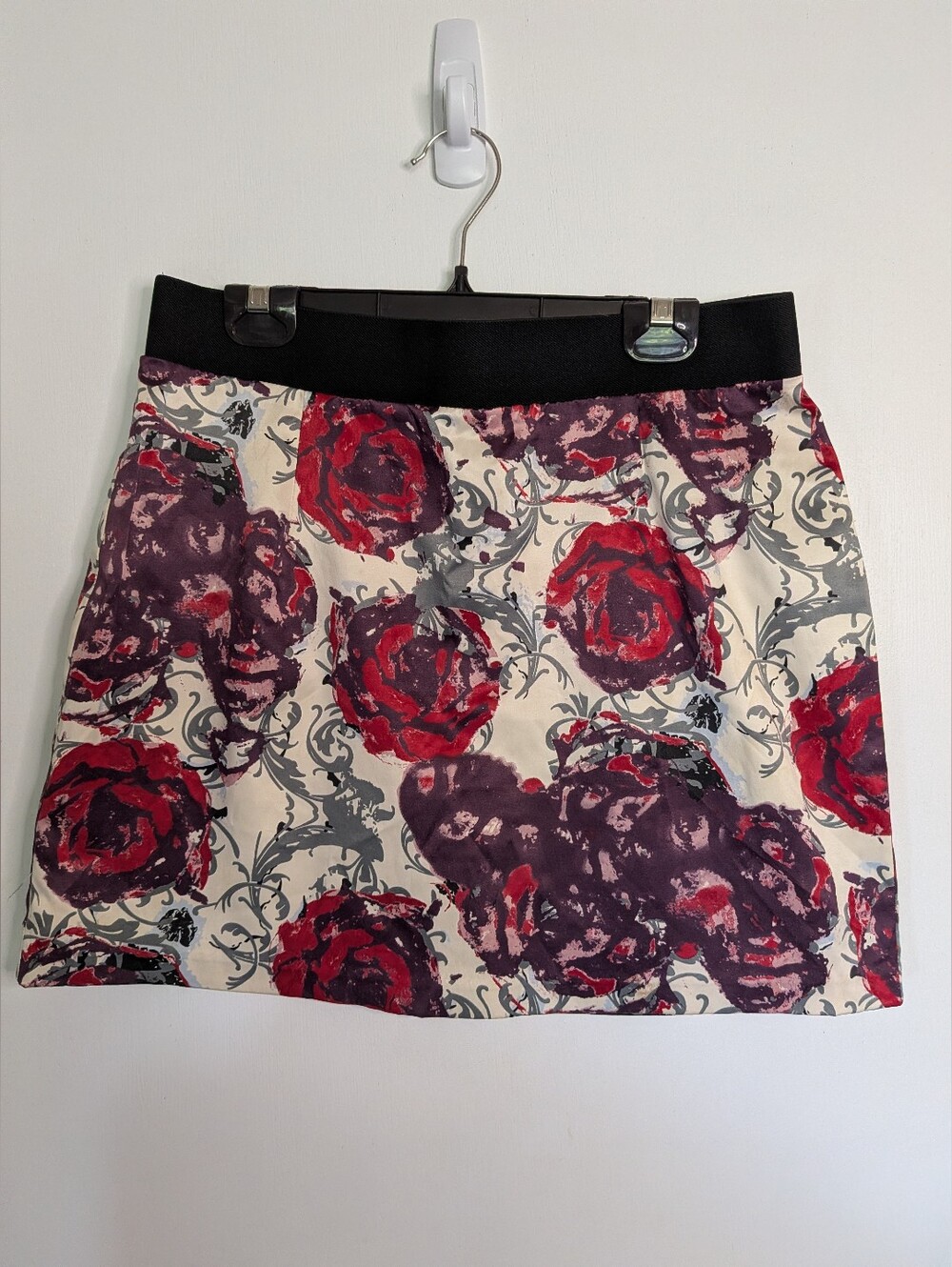 Floral Print Mini Skirt with Black Waistband